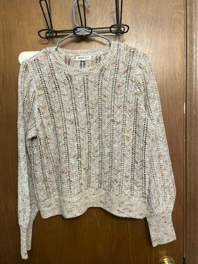 Moss & Ivy Cream Speckle Open-Knit Crewneck Sweater